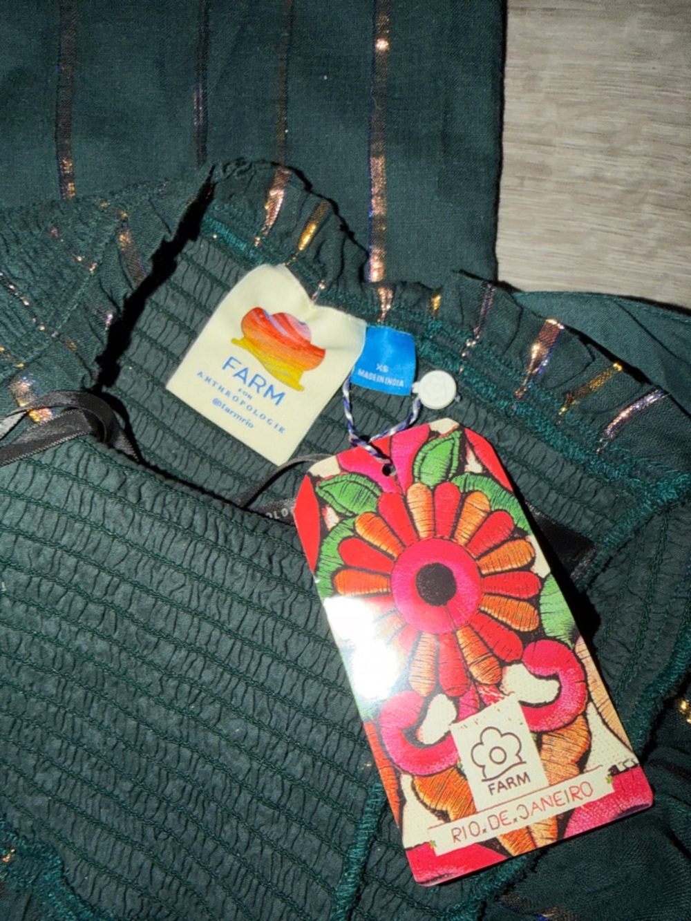 ❤️‍🔥Firm Price❤️‍🔥FARM Rio X Anthropologie One-Shoulder stripe Jumpsuit - Picture 8 of 10